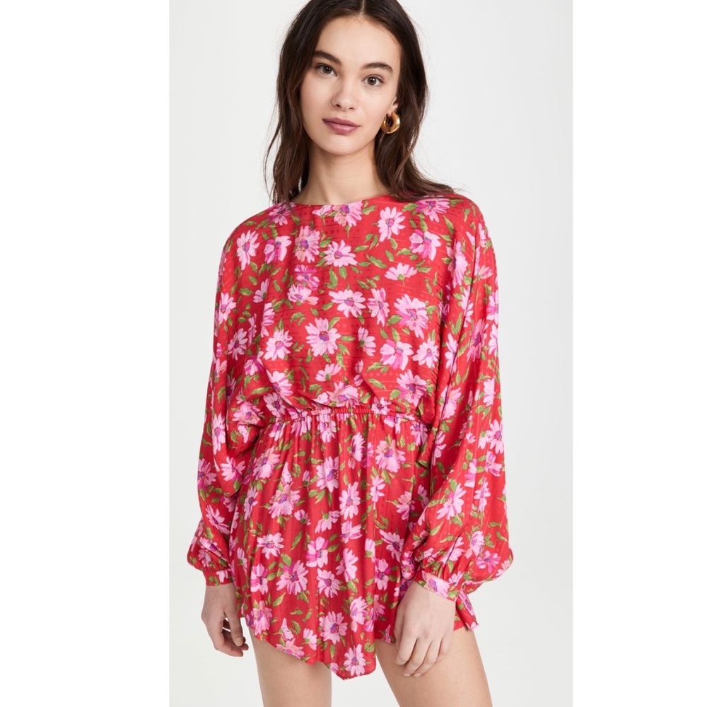 LoveShackFancy Red Hand Painted Floral Mini Dress NWT Large - Picture 7 of 16
